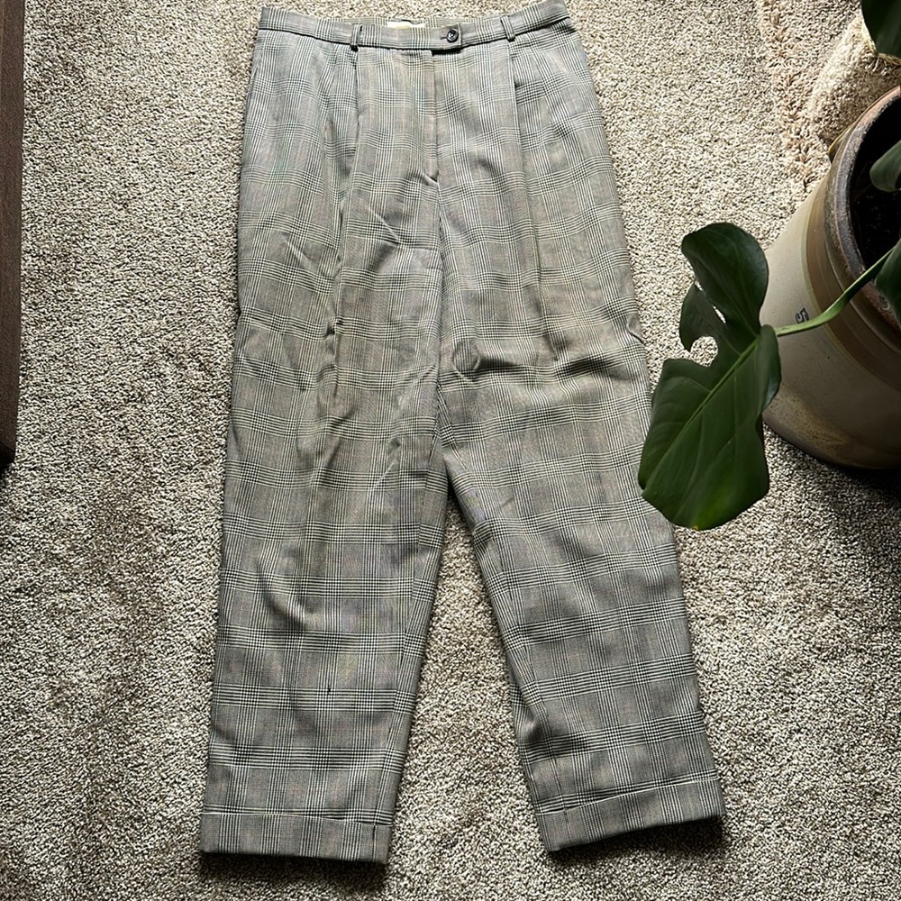 🐑 Vintage Talbots 100% Wool Plaid Trousers 14P High Waist Petite Pants